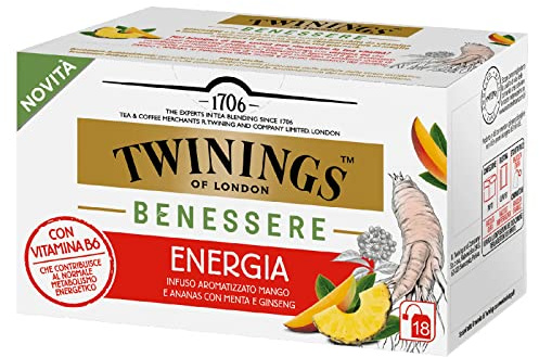 Te' Twinings Benessere Aroma Mango, Ananas, Menta, Ginseng Energia 18 Filtri