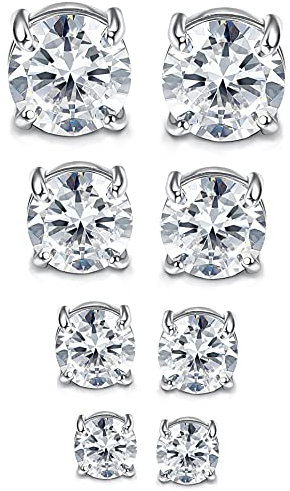 MILACOLATO Ohrringe Herren Magnet Ohrringe Herren 4 Paar Magnetische Ohrstecker Edelstahl Für Männer Rund/Quadratisch CZ-Intarsien Nicht Durchbohrend CZ Klipp Ohrstecker 3 Farben 4–7mm