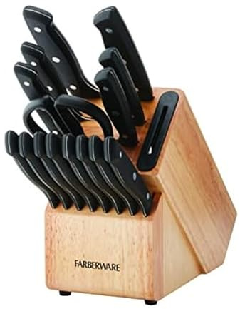 Farberware Edgekeeper Triple Rivet Block Set with Built in Knife Sharpener, 16-Piece, Black