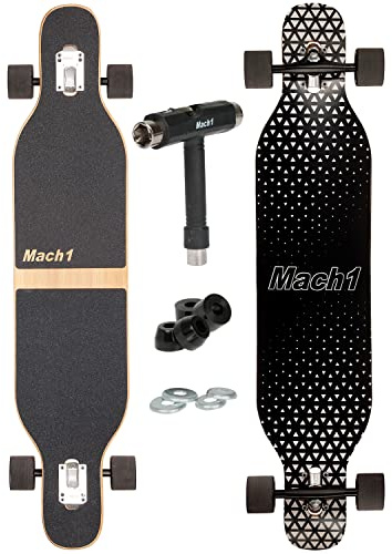 FunTomia Camber Longboard con rodamientos de cerámica Mach1 en Flex1 Drop Through Cruiser Freeride Skate Full Board con T-Tool