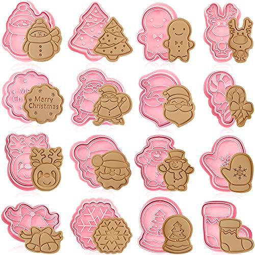 16 PCS Ausstechförmchen Weihnachten, Weihnachten Keksausstecher Plätzchen Ausstecher 3D Kunststoff Ausstecher Plätzchenformen für Kinder,Für Kekse Backen Küche Zubehör (Weihnachten)