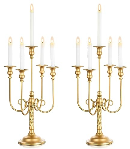 Wedding Candelabra Tall Floor Candelabras - 2Pcs Gold 5 Arm Candelabra Inweder 50cm Metal Spiral Candlestick Holders Antique Candle Holders for Christmas Table Centrepieces Events Ceremony Reception