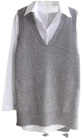 Ownwfeat Pull Tricoté sans Manches pour Femmes, Gilet Ample, Col en V, Hauts Pull