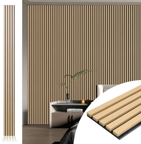 Art3d Lot de 4 panneaux acoustiques à lattes 3D cannelés 3D pour mur et plafond, 273 x 20cm, chêne