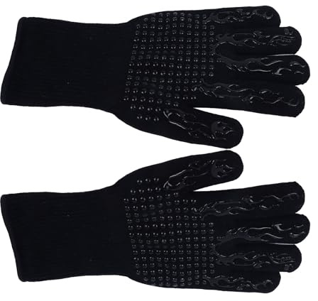 Guantes Ignífugos para Barbacoa Guantes para Asar Resistentes Al Calor Guantes Antideslizantes para Horno Guantes de Cocina Seguros para Horno Microondas Barbacoa Hornear Negro