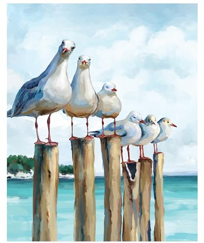 SUMGAR Seagull Paint by Numbers for Adults, Adult Paint by Numbers Kits on Canvas for Beginner, Blue Sea Landscape DIY Acrylic Number Painting for Gifts Home Decor, 16x20 Inch (Without Frame)