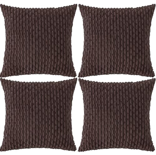 Ci & Ci 4er Set Boho Deko Kissenbezug 40x40 cm, Tiefbraun Kissen Sofakissen Dekokissen Zierkissen, Flauschig Kissenbezüge Kissenhülle für Sofa Couch