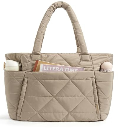 BAGSAMRT Puffy Tote Bag, Quilted Wrok Bag with 15.6 Laptop Compartment