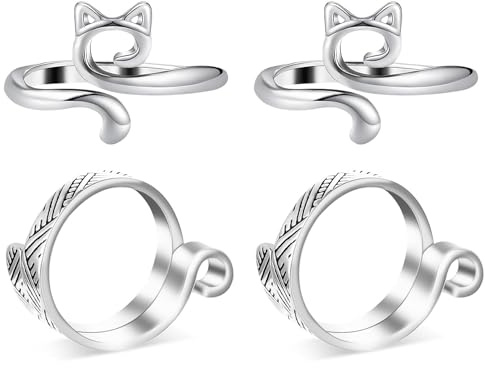 4 Pack Adjustable Knitting Rings Crochet Finger Loop Yarn Guide Holder Weaving Hook Braided Open Thimble for DIY Craft Accessories Women Mother Grandma Thanksgiving Presents