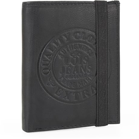 Lois - Cartera de Piel para Hombre - Cartera Hombre Piel con Monedero Interior y Tarjetero, diseño Slim, Cuero auténtico, Regalo Elegante. Proteccion RFID, Negro