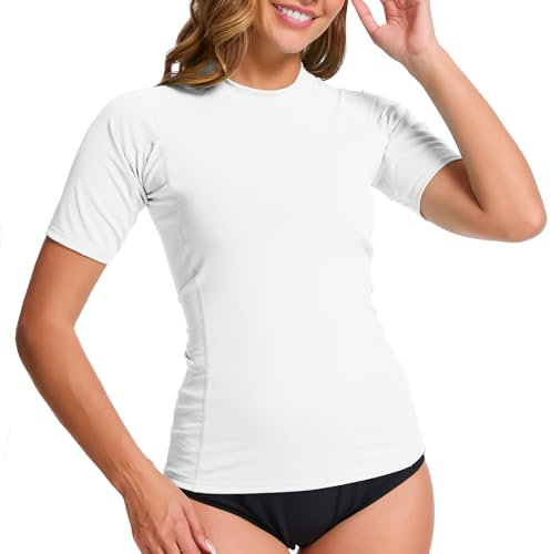 MEETWEE Damen Surf Rash Guard Sonnenschutz Badeanzug UV-Schutz Shirt UPF 50+ Kurzarm Badeoberteil Schnell trocknendes Schwimm-Sonnenschutzshirt für Wassersport.