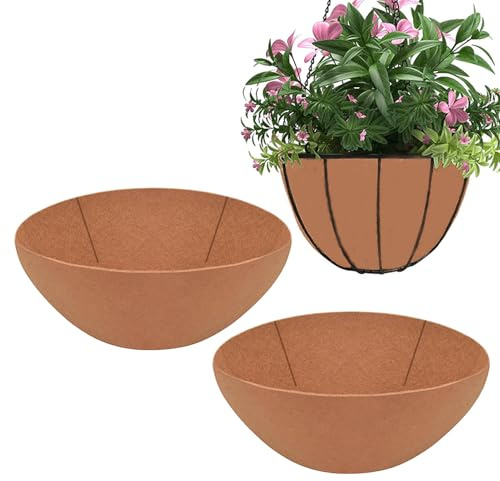 Coco Coir planteringsfoder, tyg blomkorginsats, rund grytlapp foder, set med 3, S/M/L, förskuren naturlig fiberstoppning, andningsbar fuktbehållare, utomhus trädgårdsanvändning
