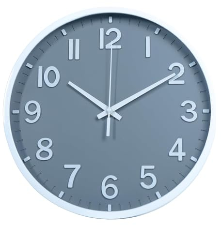 Moiubik Wall Clocks Battery Operated 8 inch Modern Wall Clock,Silent Non Ticking Wall Clock for Living Room Bedroom Kitchen Office Classroom Decor (Gray White)