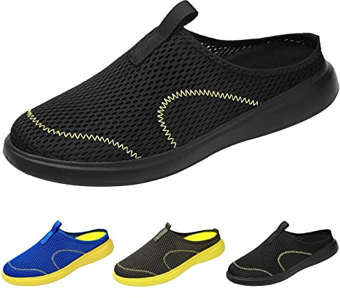 Chaussures de sport pour homme - Ouvertes à l'arrière - Pour homme - Fermeture avant - En maille - Chaussures de loisirs légères - Semelle plate - Antidérapantes - Pantoufles décontractées, Noir , 41