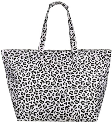 Huiguli Bolso Playa Grande XXL Familiar, Bolso de Playa Mujer Impermeable Con Cremallera, Plegable Bolsa de Mano con Múltiples Bolsillos para Viajes, Piscina y Vacaciones (leopardo)