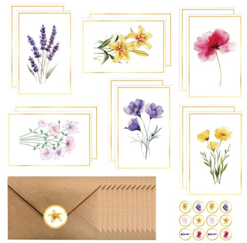 12 Pcs Biglietto Auguri Compleanno, Fiori Biglietti Auguri Compleanno, Biglietti D'Auguri di Compleanno con Buste e Adesivi, Biglietti Compleanno Divertenti, per Matrimonio Compleanno Natale