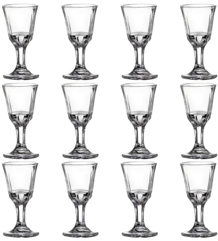 Licsaliwe Mini copas de chupito 10 ml, 12 piezas de copa de vidrio pequeñas con base para vino, tequila, whisky, degustación, bar, fiesta