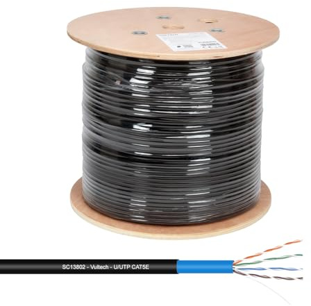 VulTech SC13802-305 spole Matassa Lan Cat 5e UTP 305 meter 24 AWG utomhus dubbel mantel PE+LSZH Ethernet kabelnätverk höghastighetssystem 1 Gbps UV/vattenskydd 100 ohm, 100 MHz