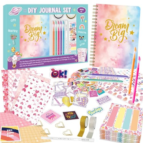 Donfulfip Set di diari fai da te per ragazze, regalo per ragazze adolescenti, regali di Natale, set di cancelleria per ragazze regali di compleanno età 4-12 anni, set artistico e artigianale, coltiva