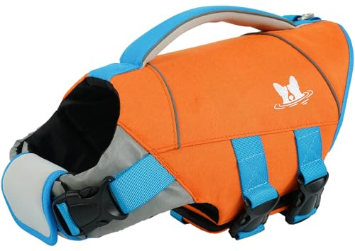 IECOii Dog Water Safety Vest,2XL Dog Rescue Jacket for Dogs with High Flotation,Reflective Strips & Rescue Handle,Adjustable Dog Float Coat,Pet Life Jacket Dog Lifesaver Jacket Lightweight,Orange XL