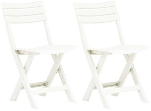 LoogCape Folding Garden Chairs 2 Pieces Plastic White Weatherproof Stackable Balcony Chair Patio Chair with Backrest and Armrest for Garden and Camping