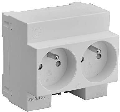 Disjoncteur différentiel TrIPhasé - Disjoncteurs électriques - Tableau électrique - Coffret electrique Prise modulaire - Prise tableau électrique - Double Prise De Courant Modulaire 2P+T 10/16A Gris