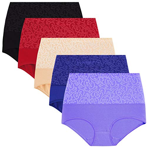 YaShaer Culotte Femme Coton Culottes Taille Haute sous-vêtements Slip Grande Elasticité Femme Ventre Plat Taille,XL,Multicolore,lot de 5