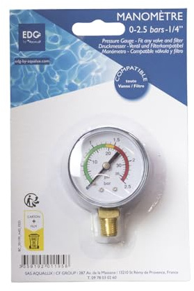 EDENEA Manomètre Spécial Filtre Piscine - 0 à 2.5 Bars avec Plages Couleur - Capteur Pression Filtre Vanne Piscine Bassin Pompe