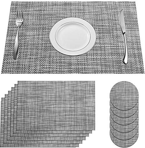 SUPERSUN Platzset Grau Abwaschbar 6er Set, Schönes Ostern Tischset Tisch Platzdeckchen Abwaschbar Abgrifffeste Hitzebeständig for Küche, Zuhause, Restaurant, Speisetisch, 45x30cm