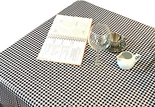 Alux Gingham Oilcloth Tablecloth - Black - Plastic Vinyl PVC - Mantel de Plastico - Mexican Oilcloth Tablecloth (55 in Circle)