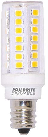 Bulbrite Pack of (2) 5 Watt 120V Dimmable Clear T6 LED Mini Light Bulbs with Mini-Candelabra (E11) Base, 2700K Warm White Light, 550 Lumens