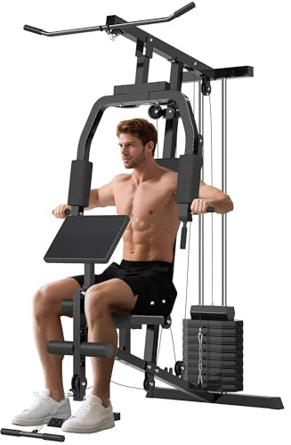 HOMCOM Stazione Fitness per Allenamento a Casa e Professionale, Palestra Multifunzione in Acciaio, 148x108x207cm, Nero