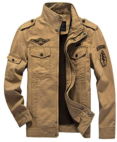 MERCIYD Veste demi-saison militaire pour homme Col montant Veste d'aviateur en coton bomber Plusieurs poches Veste militaire