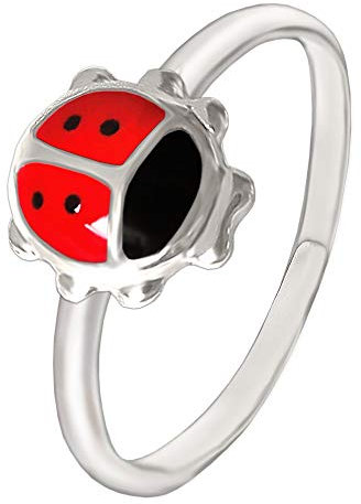 CLEVER SCHMUCK Silberner Kinderring Marienkäfer rot schwarz lackiert 925 Sterling Silber Ring für Mädchen im Schmucketui