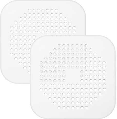 2 Pcs Silicone Sink Strainer, Shower Drain Cover with Sucker, Hair Catcher for Bathtub, Kitchen, Bathroom (white)
