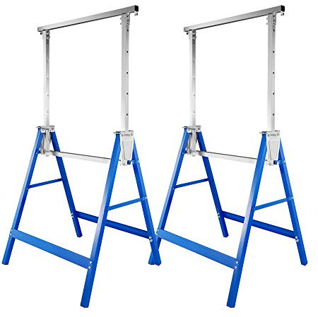 Sonnewelt - Cavalletto da lavoro, stabile, portata fino a 200 kg, altezza regolabile in 7 posizioni, 80-130 cm, cavalletto di sostegno pieghevole, set da 2 pezzi, blu argento