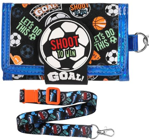 PinkSheep Kids Wallet for Girls Ages 4-18, Trifold Childs Purse with Letters, Novelty Wallet with Lanyard Zippered Coin Pocket Card Holders (Football)