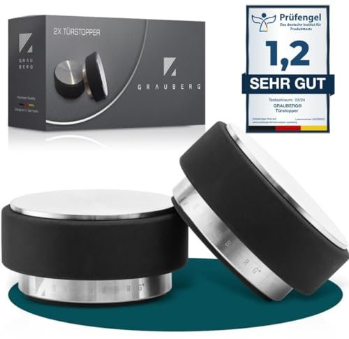 GRAUBERG® 2er Set Türstopper Boden - Extra schwerer Tür Stopper mit rutschfestem Gummiboden - Zwei elegante Bodentürstopper aus Edelstahl - Praktischer Türstopper ohne Bohren