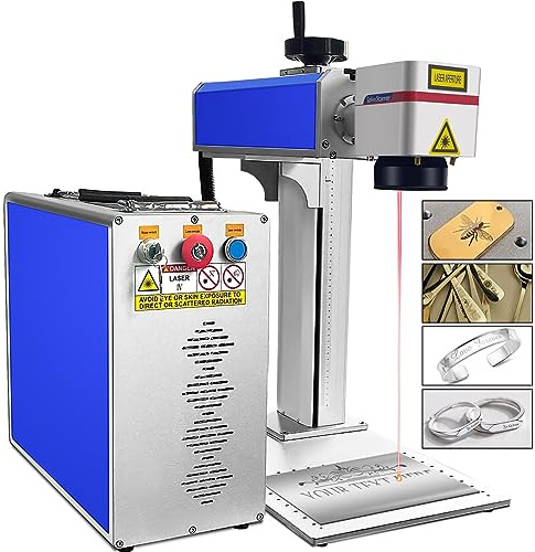Fiber Laser 50 W lasergravyrmaskin, lasergravering, lasergravyrmaskin, 1064 nm 220 V, europlug, precision 0,01 mm för metall, koppar, aluminium, stål, silver, guld (50 W område 200 x 200 mm)