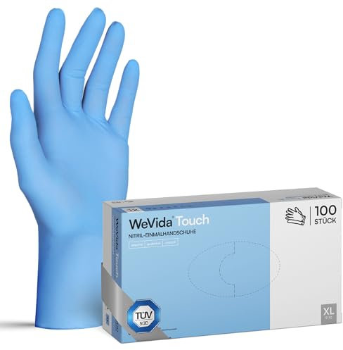WeVida®Touch 100x Einweghandschuhe XL, strapazierfähige reißfeste Gummihandschuhe, latexfrei, puderfrei Nitrilhandschuhe für Kochen, Reinigen, Tattoo & Nagelpflege