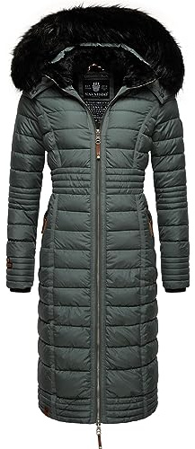 Navahoo Umay Damvinterkappa, varm kviltad kappa, lång med huva, storlek XS–XXL, Stormblå, XL