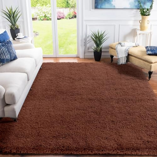 XSIVOD hochflor Wohnzimmer Teppich, Schlafzimmer Bettvorleger, Moderner zottelig flauschig weich Teppiche für Kinderzimmer Anti-Rutsch Unterseite waschbarer, 200x300 cm, Braun