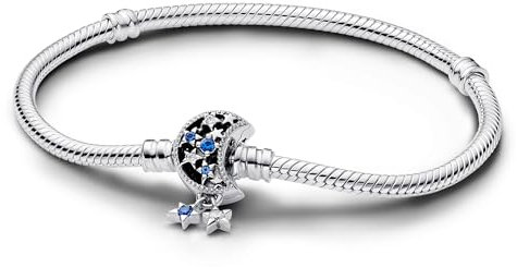 PANDORA Moments Schlangen-Gliederarmband mit Funkelndem Mond-Verschluss aus Sterling Silber, Zirkonia, Kompatibel Moments, Größe: 16cm, 592819C01-16