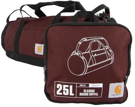 Carhartt Klassische runde Reisetasche mit Mehrzwecktasche, strapazierfähig, wasserabweisend, verstaubar, für Baustelle, Fitnessstudio und Reisen, Port, 25L, 25 Liter