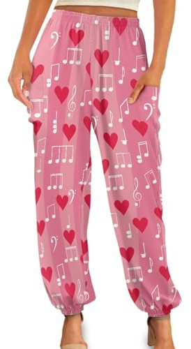 Gzzxiailg Love Hearts Musical Notes Tai Chi Pant for Womens Lightweight Yoga Training Trousers Leisure Slimming Dancing Long Pants for Daily Beach & Lounge
