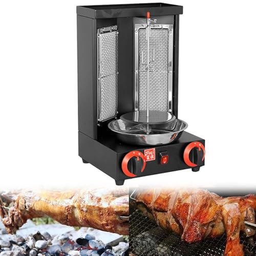 Máquina De Kebab De Gas,Horno Asador Giratorio 360°,Máquina De Gril Gyros Vertical De Acero Inoxidable con Interruptor De Ajuste De Temperatura para Uso Doméstico Y Comercial,Black
