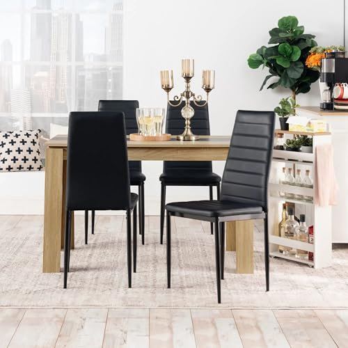 FURNITABLE Esstisch mit 4 Stühlen Esszimmergruppe, 4er Set Esszimmerstühle und Rechteckig Holztisch Essgruppe für Wohnzimmer Küche Büro(120 * 70cm Tisch+4 Schwarz Stühle)