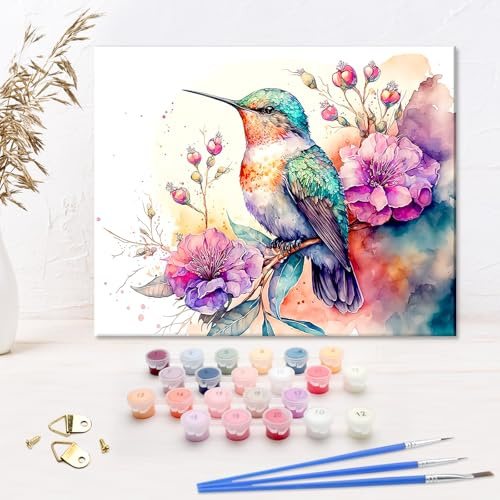 Vosot - Kit de pintura por números para adultos, diseño de colibrí, pájaros, kit de bricolaje, 40 x 50 cm
