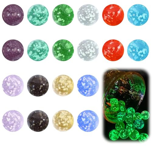 KHDULQ 20 Stücke Murmeln,Glasmurmeln Glas Groß Kinder Blumenmurmeln Bunt Murmel Murmelspiel Glaskugel Marbles Kleine Glasmurmel im Dunkeln Leuchtende Große Bunte,Glasmurmeln Murmeln Kinder (20)