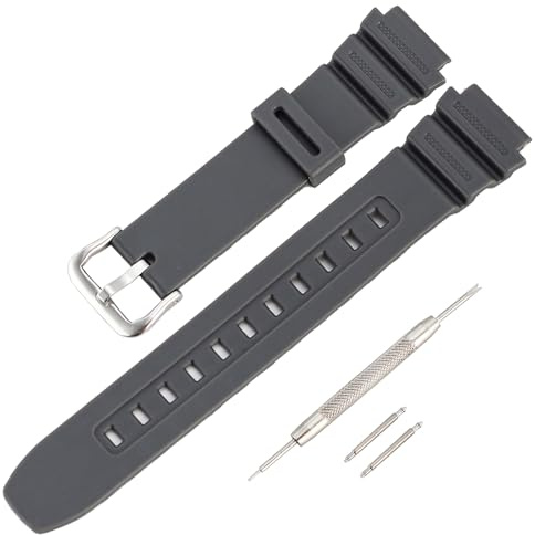 Harz Armband Kompatibel mit Casio Uhren AE-1200WH/1100, SGW-300/400, MRW-200, W218H, Schwarzes Ersatzarmband aus Gummi für Damen und Herren Uhren (Grau)